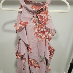 Pink Floral Halter Ruffle Blouse